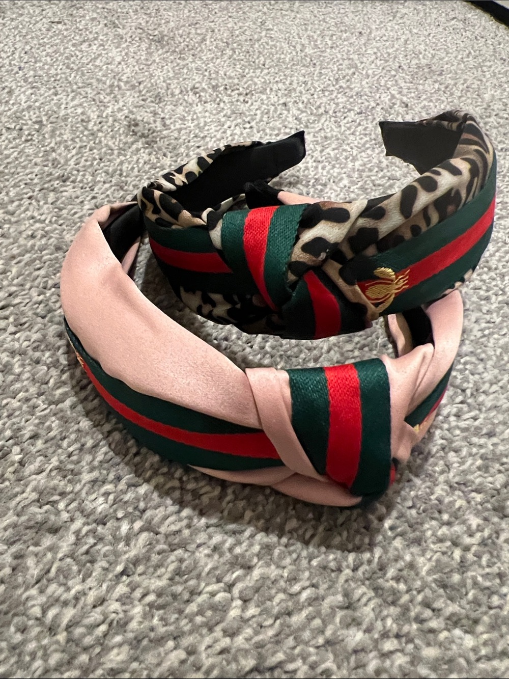 Pink and Leopard Knot Headband Set with Green-Red Stripe